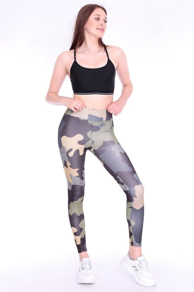 Kamuflaj Desenli Dijital Kadın Spor Tayt