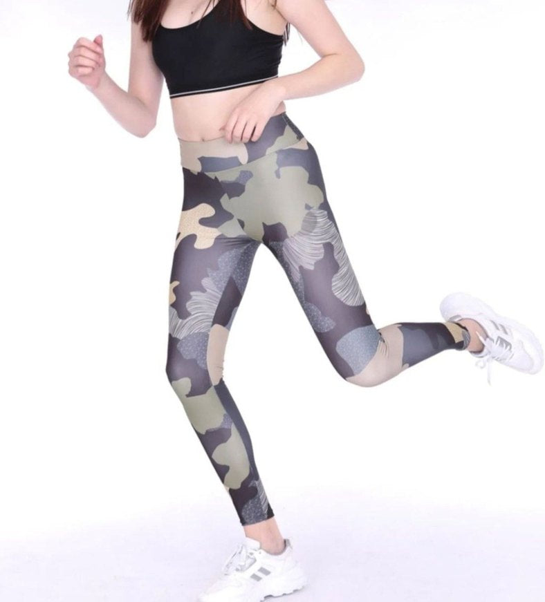 Kamuflaj Desenli Dijital Kadın Spor Tayt